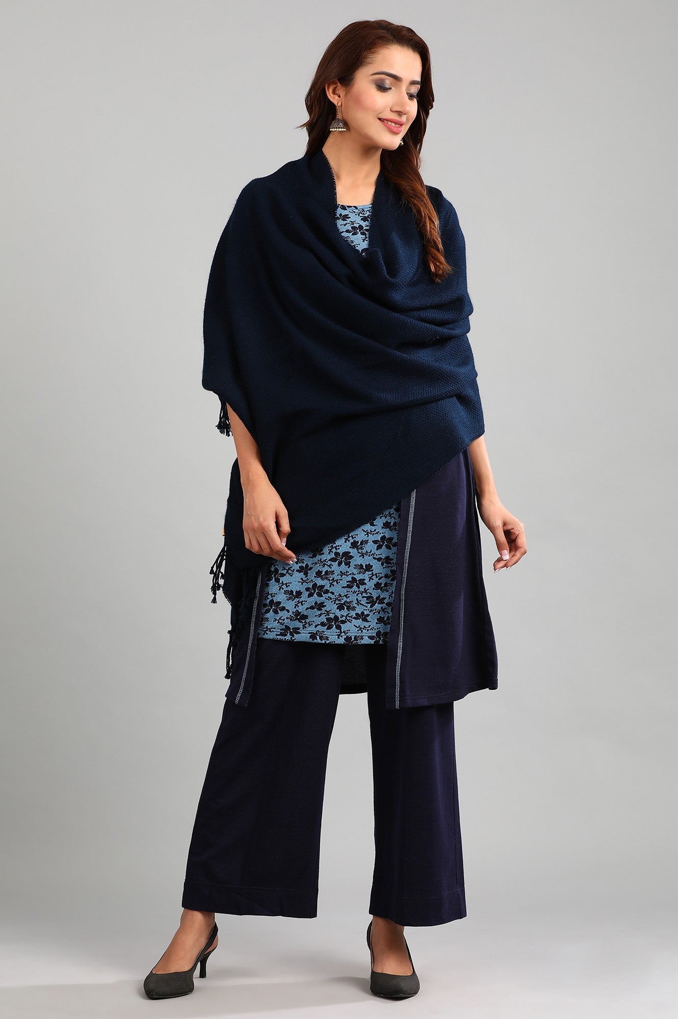 Blue Yarn-dyed Winter Palazzos