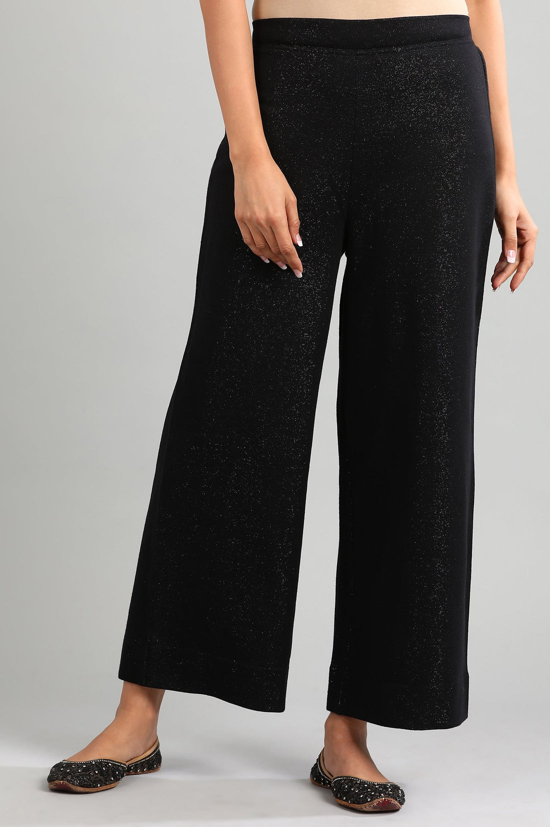 Black Yarn-dyed Winter Palazzos