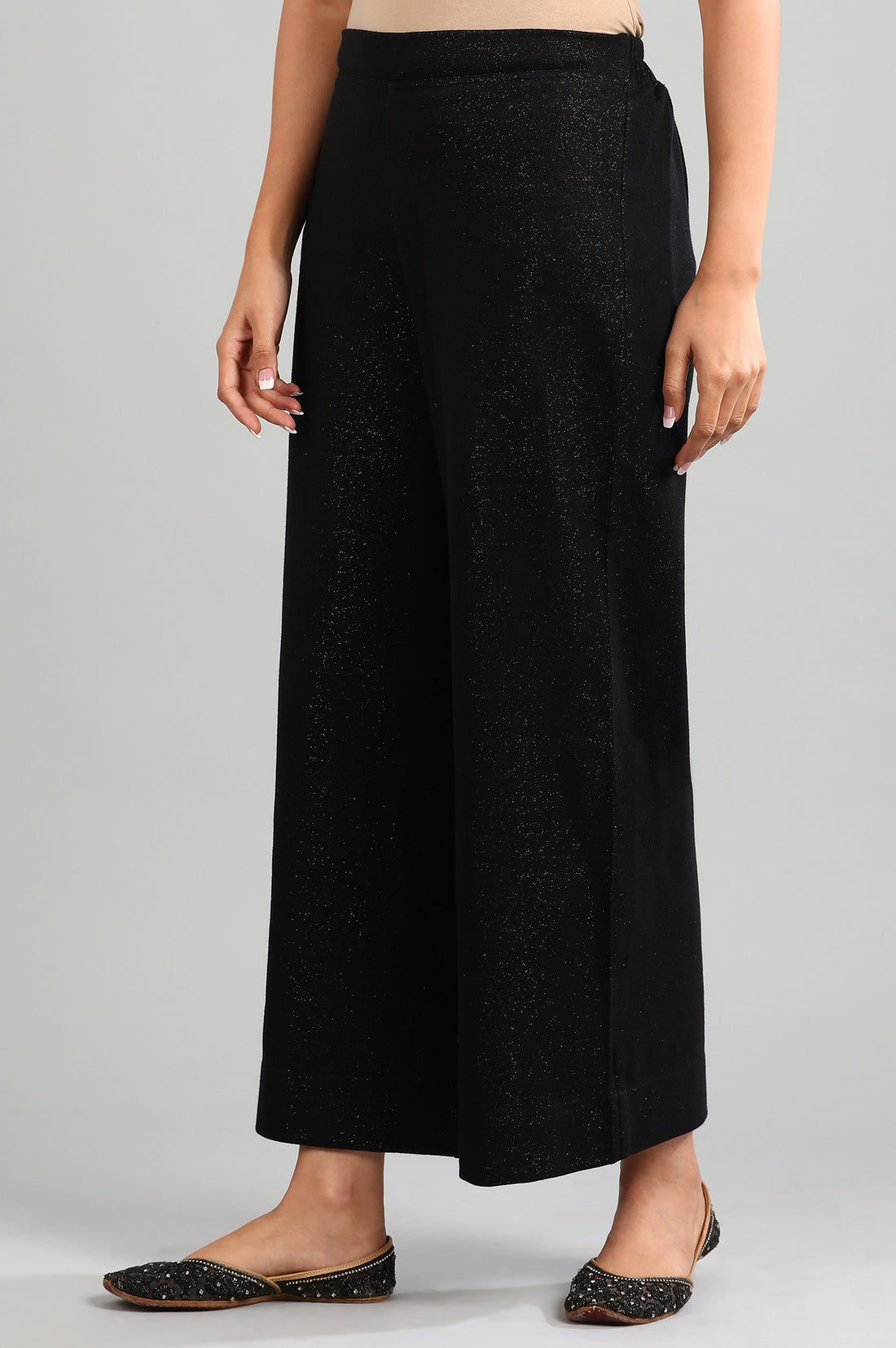 Black Yarn-dyed Winter Palazzos