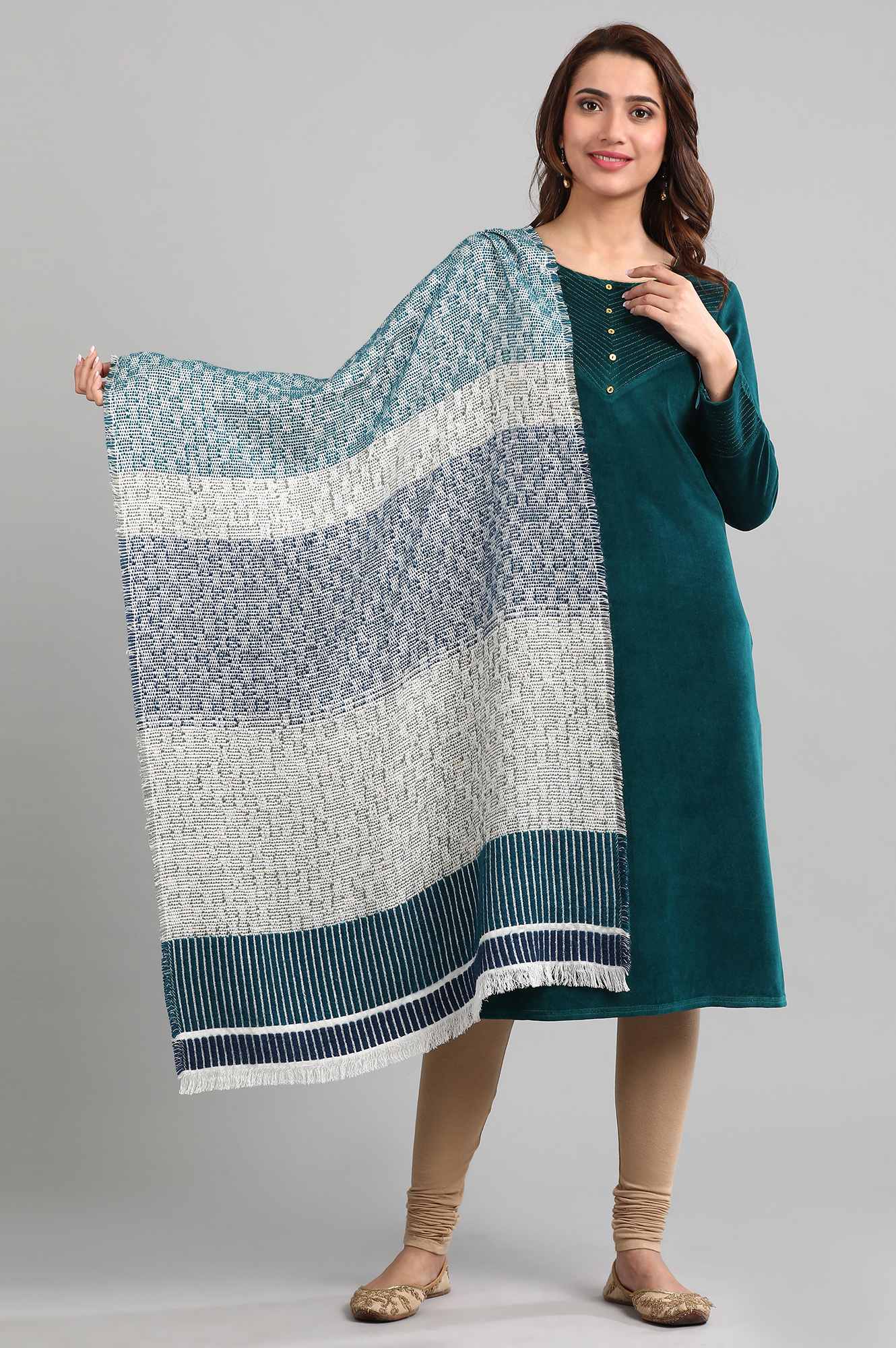 Blue Yarn-dyed Shawl