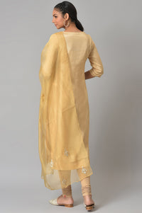 Gold Embroidered kurta With Shimmer Churidar And Golden Embroidered Dupatta