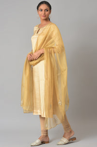 Gold Embroidered kurta With Shimmer Churidar And Golden Embroidered Dupatta