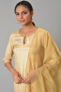 Gold Embroidered kurta With Shimmer Churidar And Golden Embroidered Dupatta