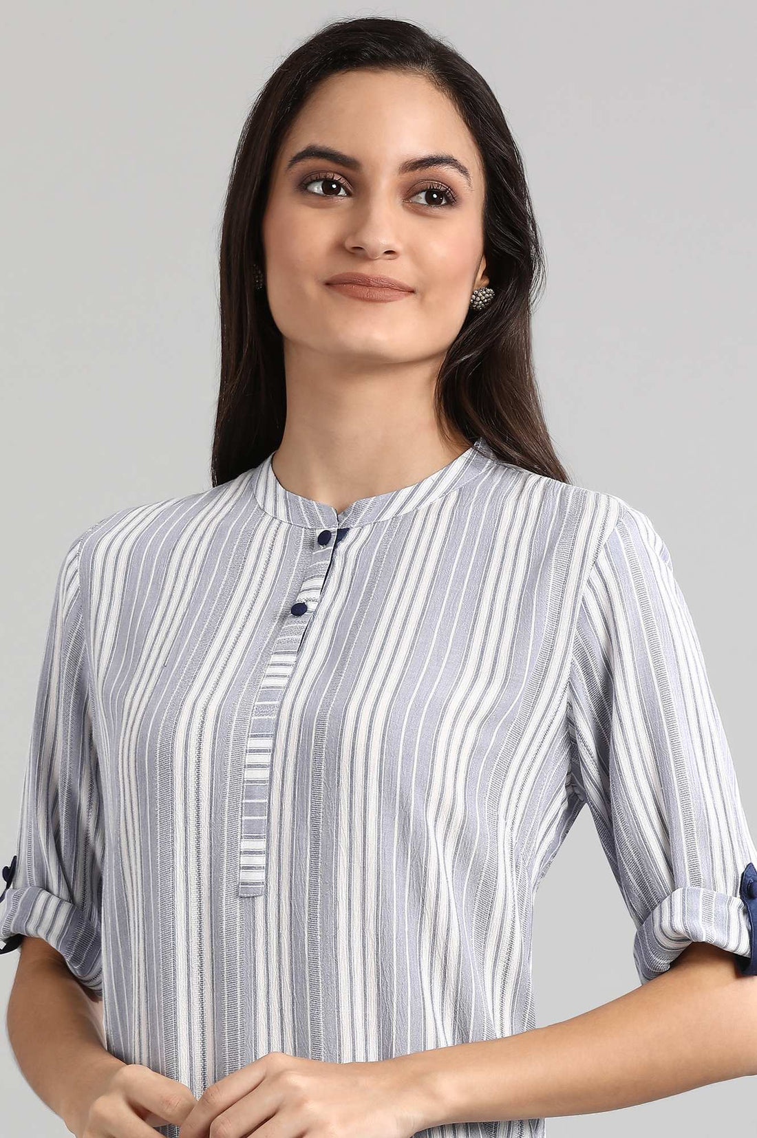 Blue Yarn-Dyed Mandarin kurta