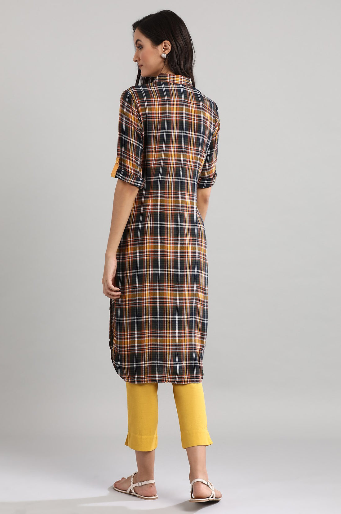 Yellow Collar Neck Checked kurta