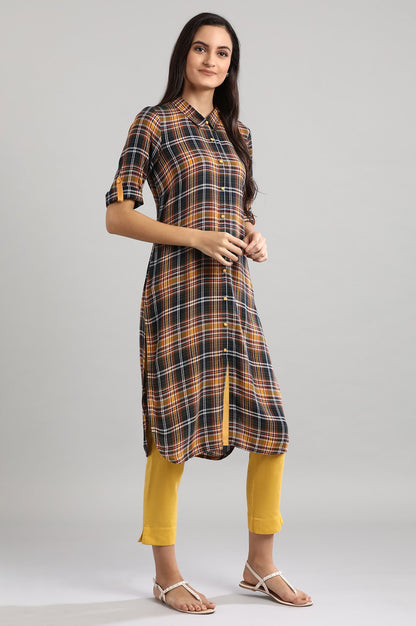 Yellow Collar Neck Checked kurta