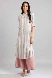 Off-White Striped Collar Neck kurta