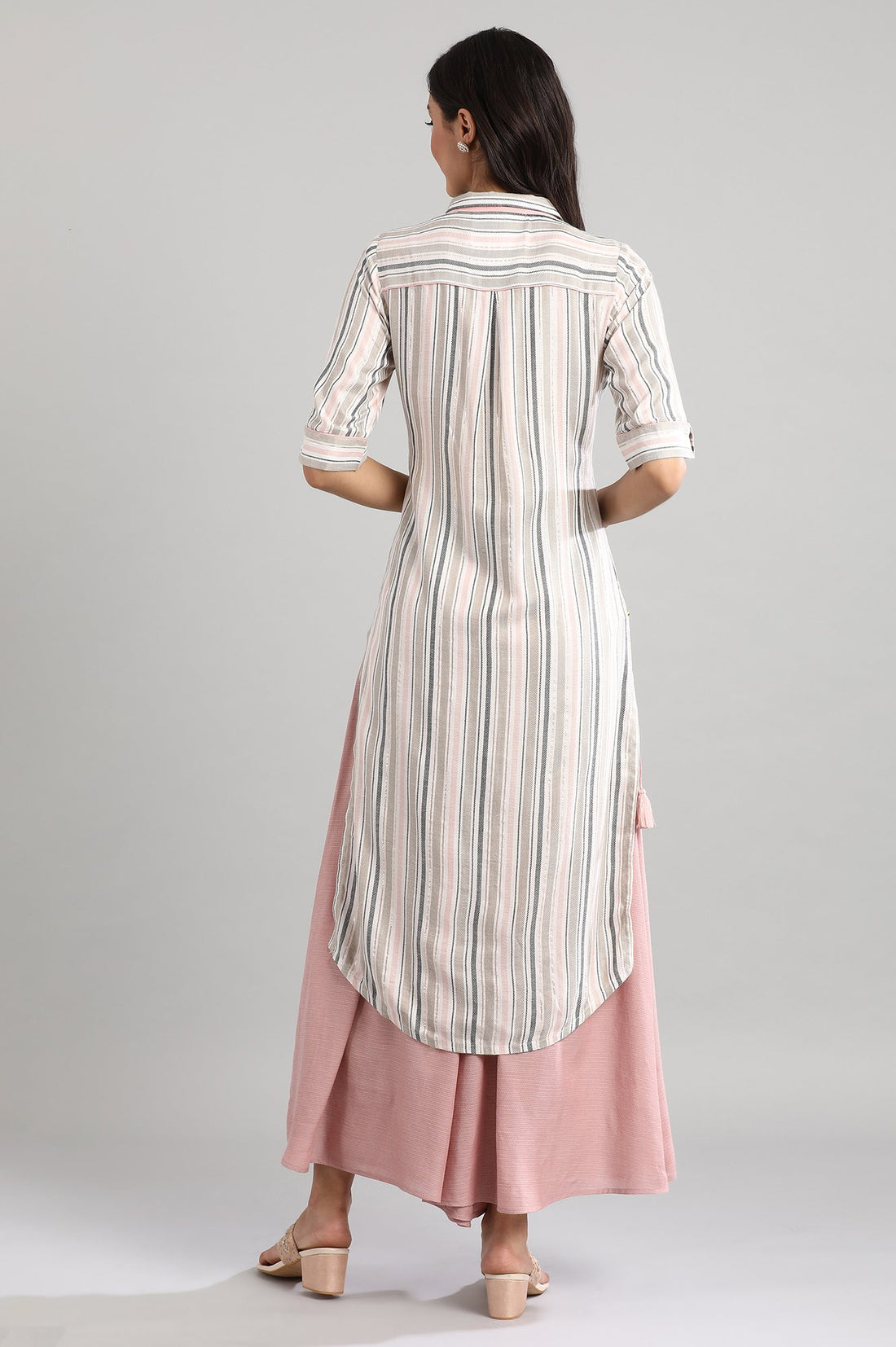 Off-White Striped Collar Neck kurta