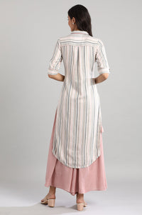 Off-White Striped Collar Neck kurta
