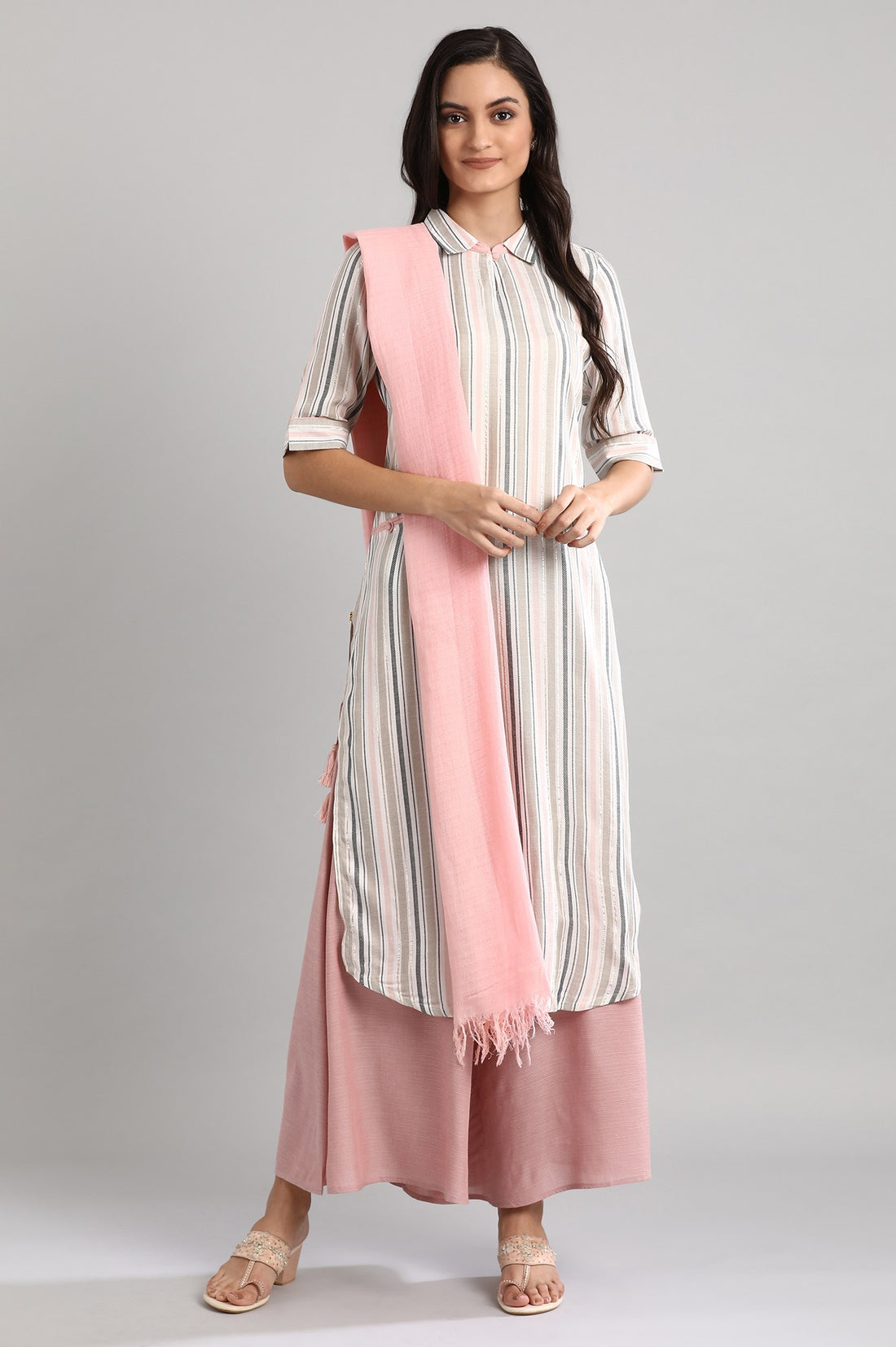 Off-White Striped Collar Neck kurta