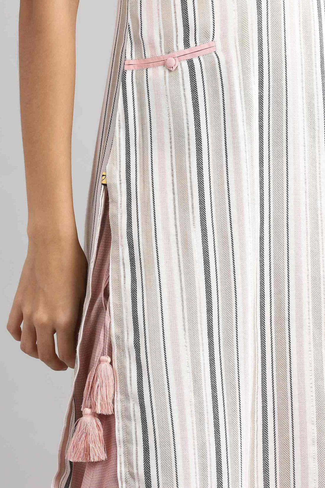 Off-White Striped Collar Neck kurta