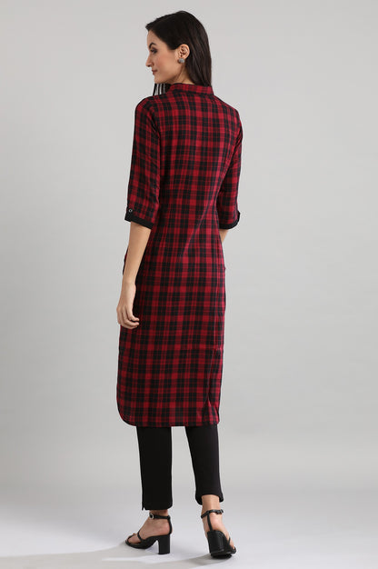 Red Collar Neck Checked kurta