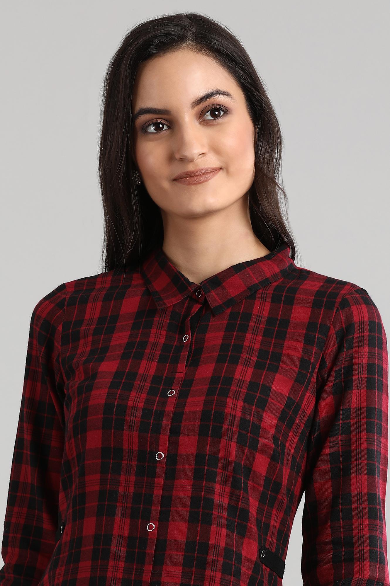 Red Collar Neck Checked kurta