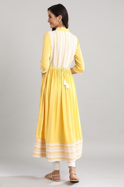 Yellow Shawl Collar Flared kurta