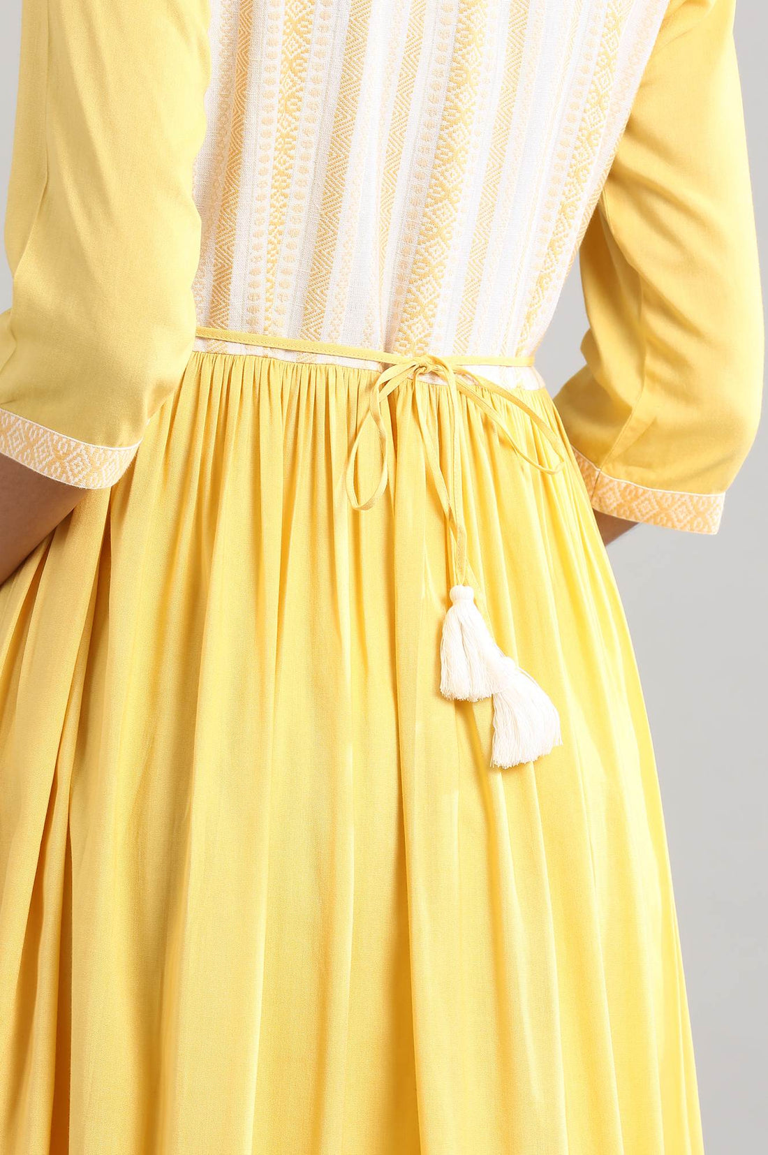 Yellow Shawl Collar Flared kurta