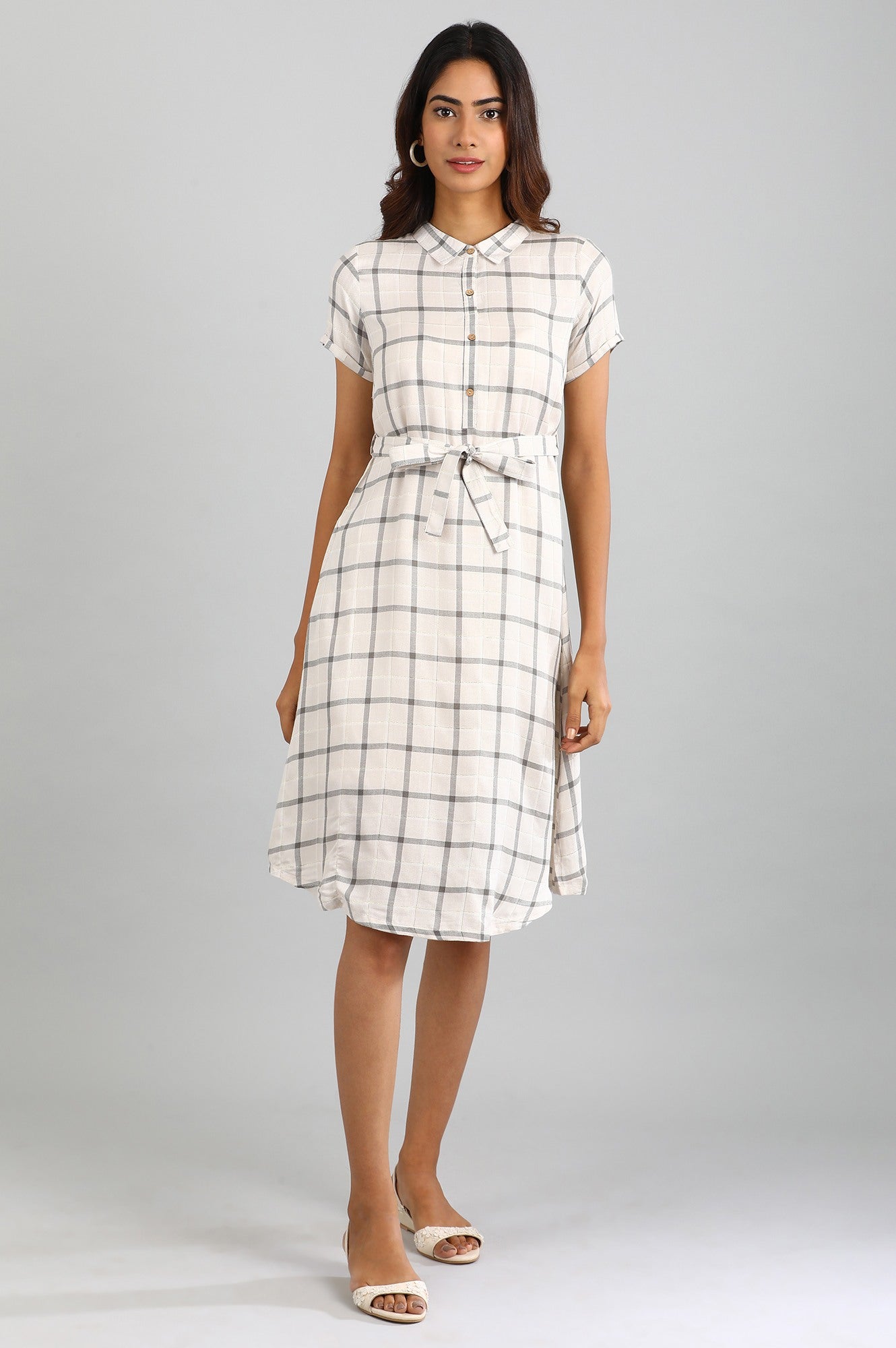 Off-White Collar Neck Check Dress