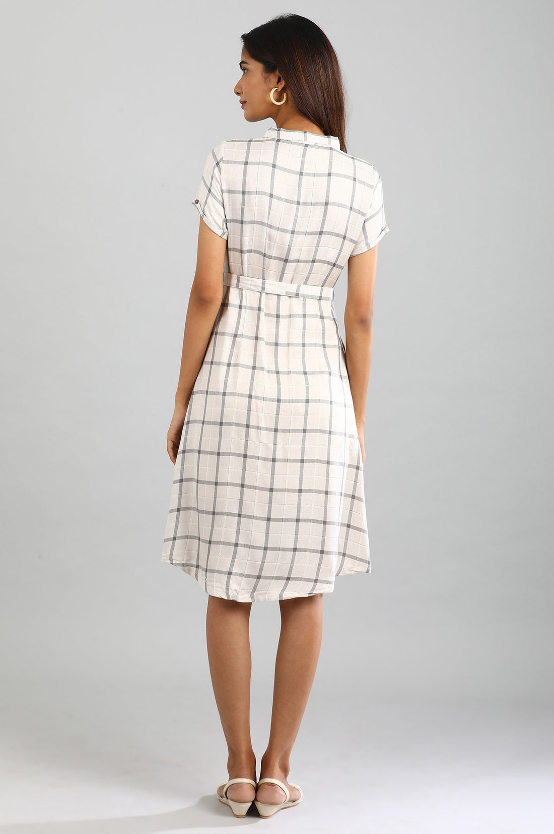 Off-White Collar Neck Check Dress