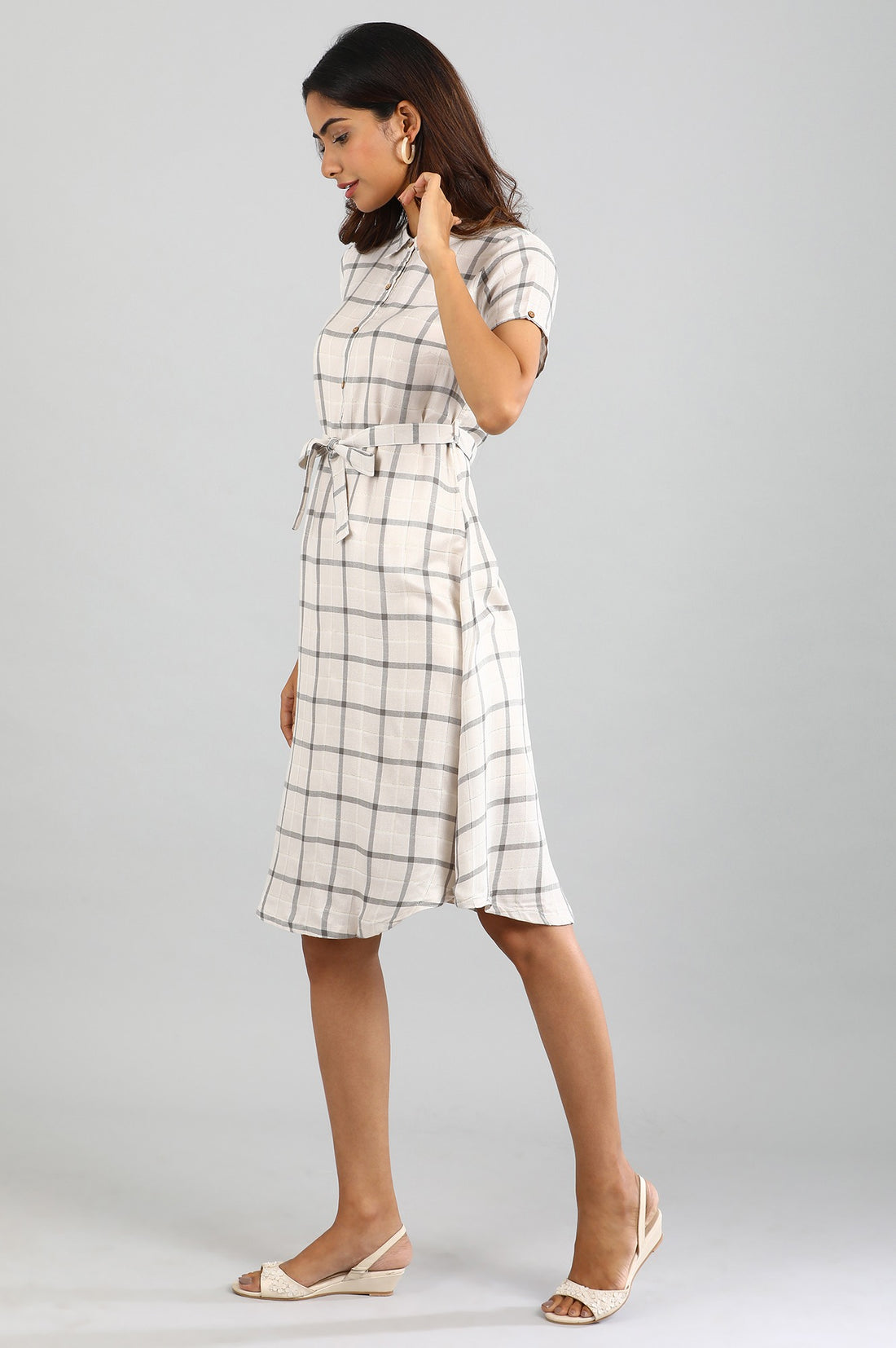 Off-White Collar Neck Check Dress