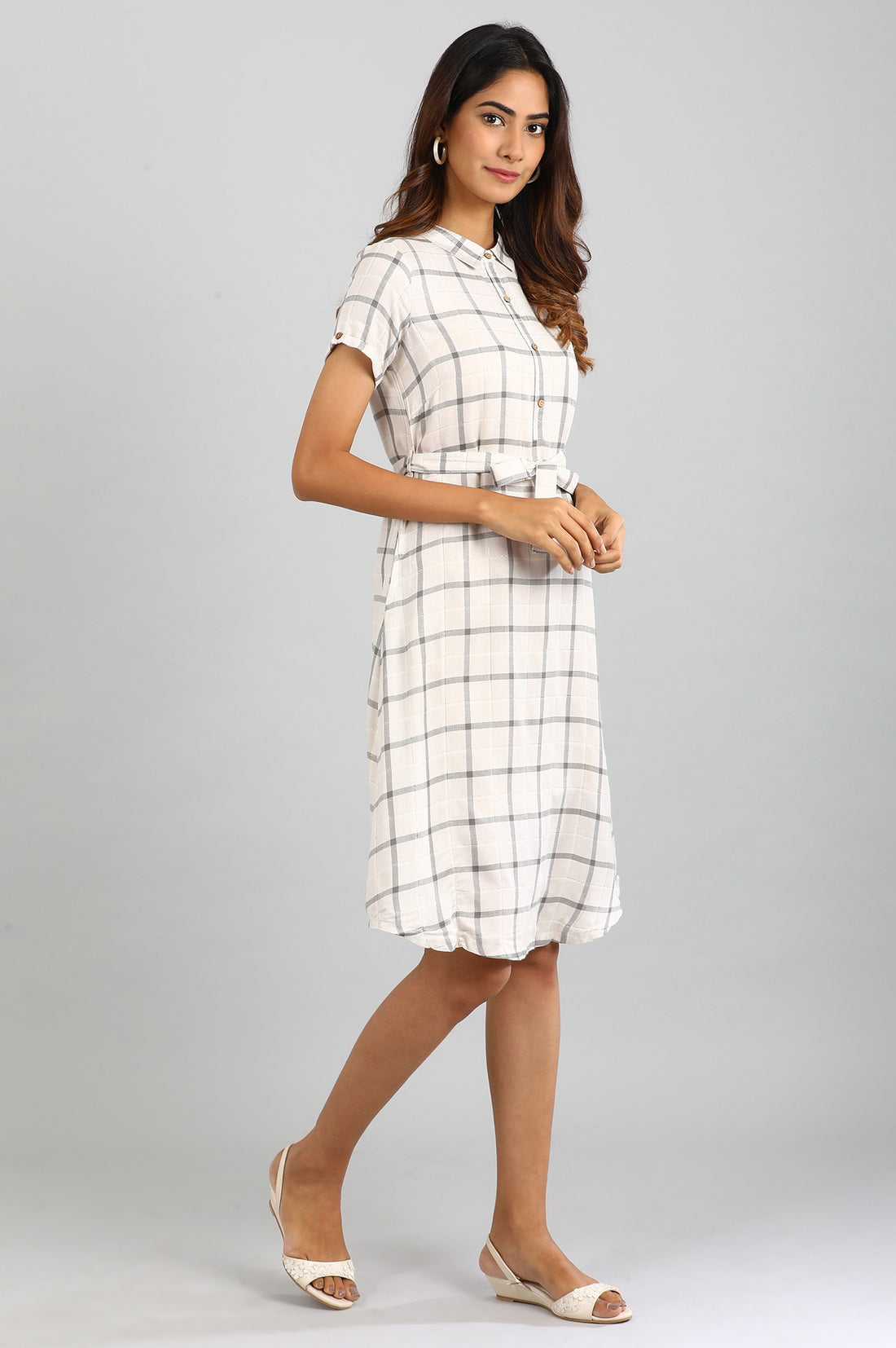 Off-White Collar Neck Check Dress