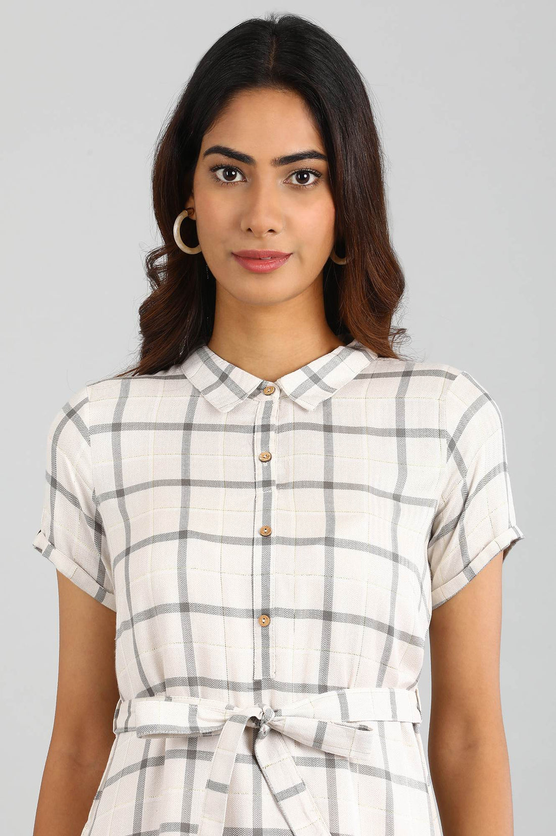 Off-White Collar Neck Check Dress