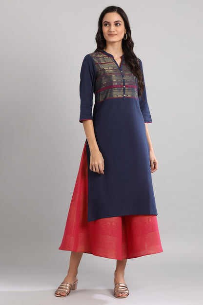 Navy Mandarin Neck Printed kurta