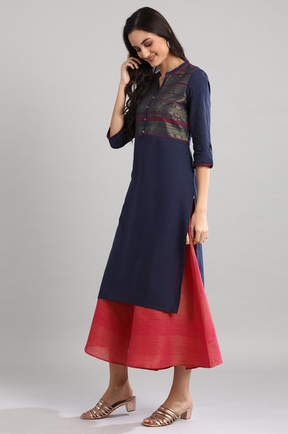 Navy Mandarin Neck Printed kurta