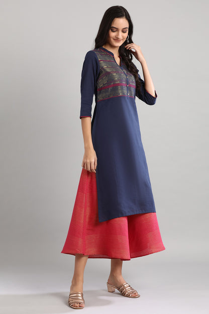 Navy Mandarin Neck Printed kurta