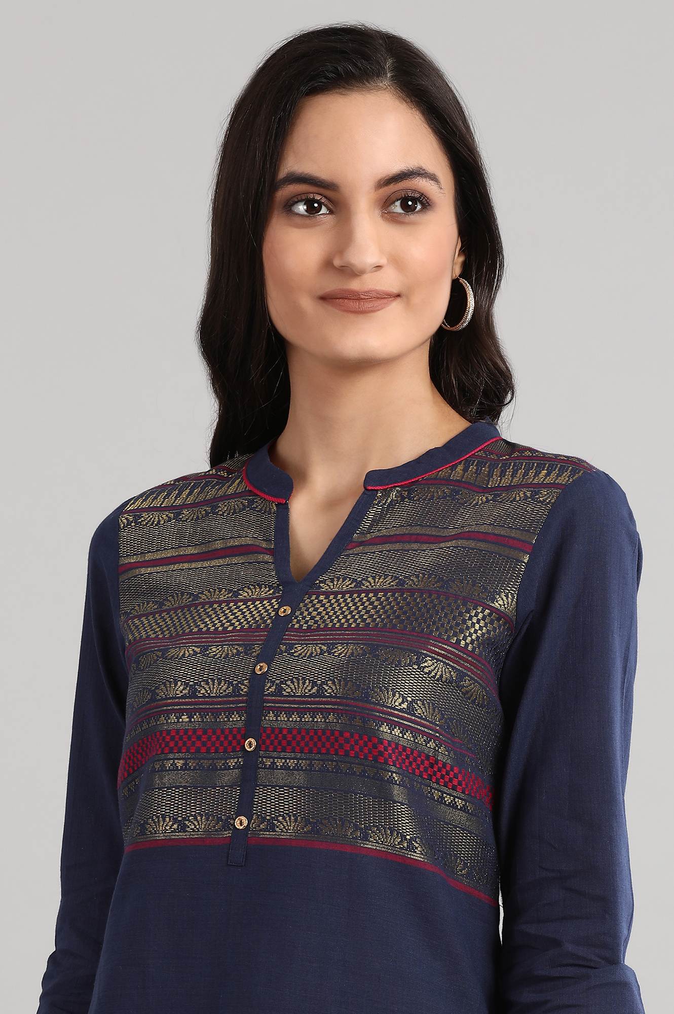 Navy Mandarin Neck Printed kurta