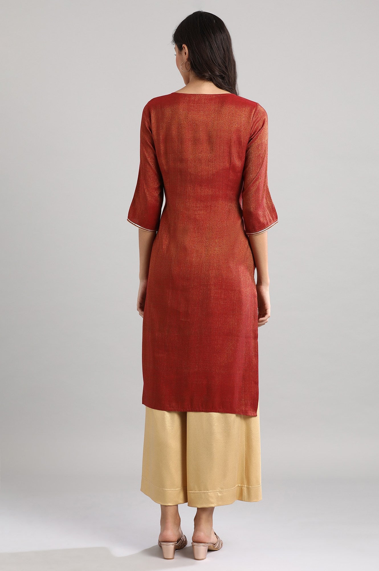 Red Round Neck Printed kurta