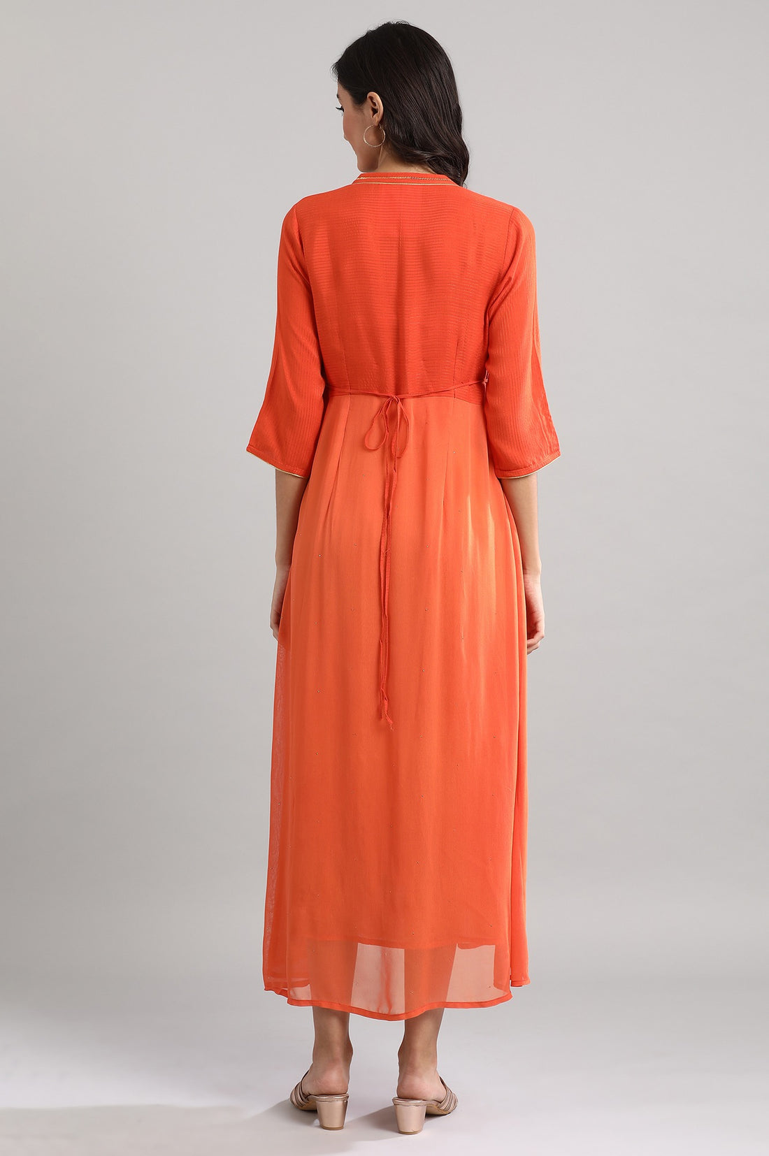 Orange Mandarin Neck Printed Dress