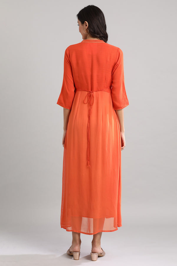 Orange Mandarin Neck Printed Dress