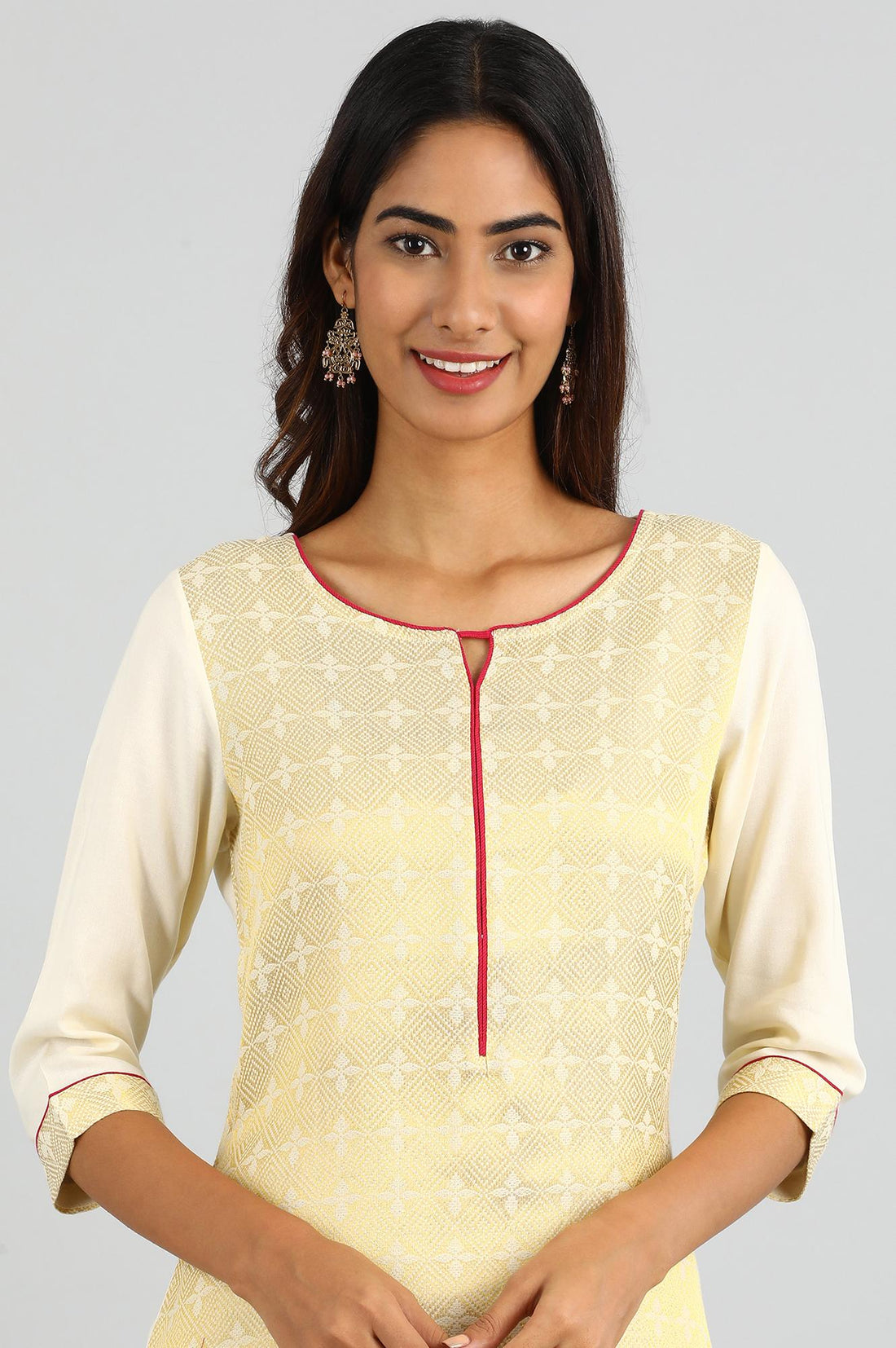 Off-White Round Neck Printed kurta