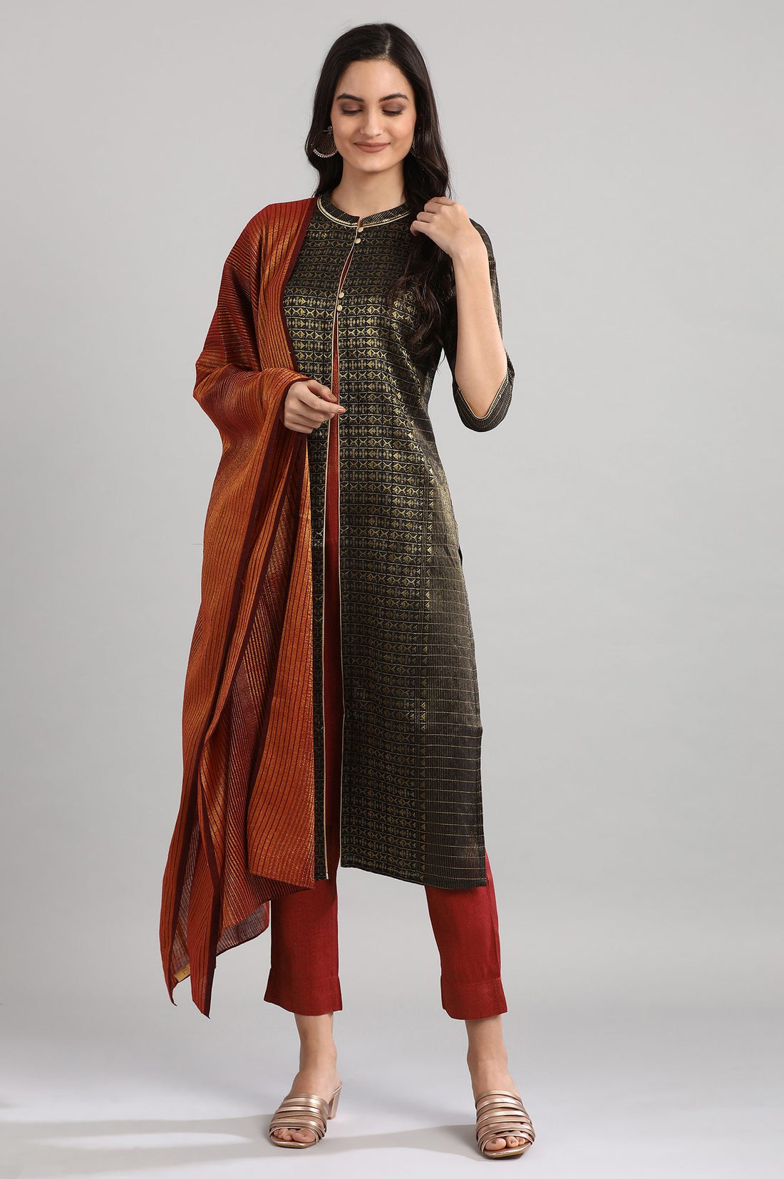 Black Mandarin Neck Printed kurta