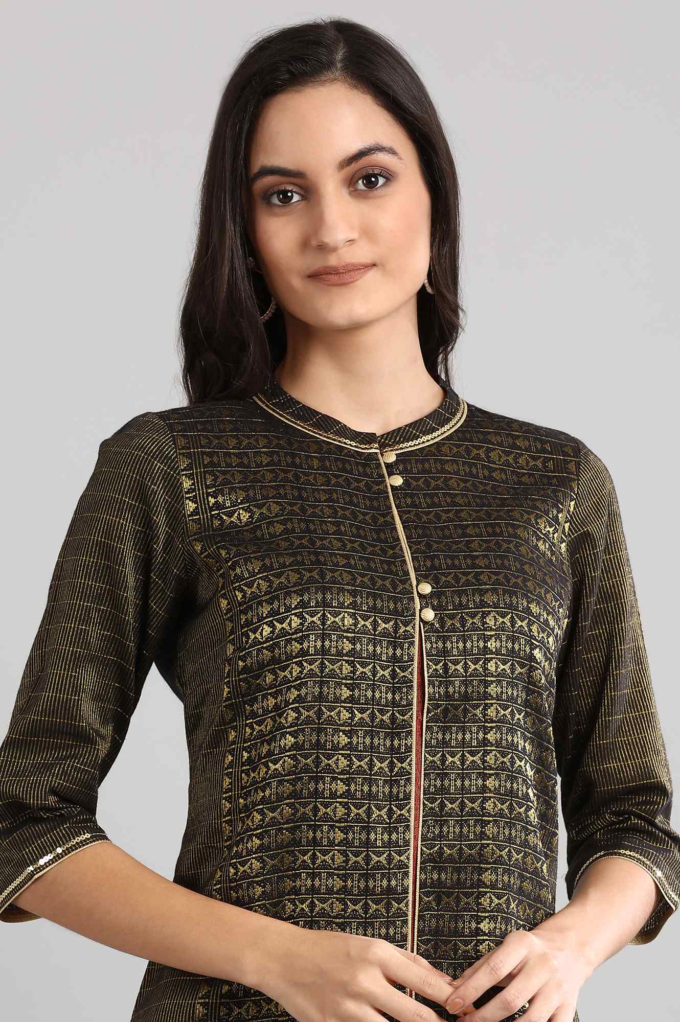 Black Mandarin Neck Printed kurta