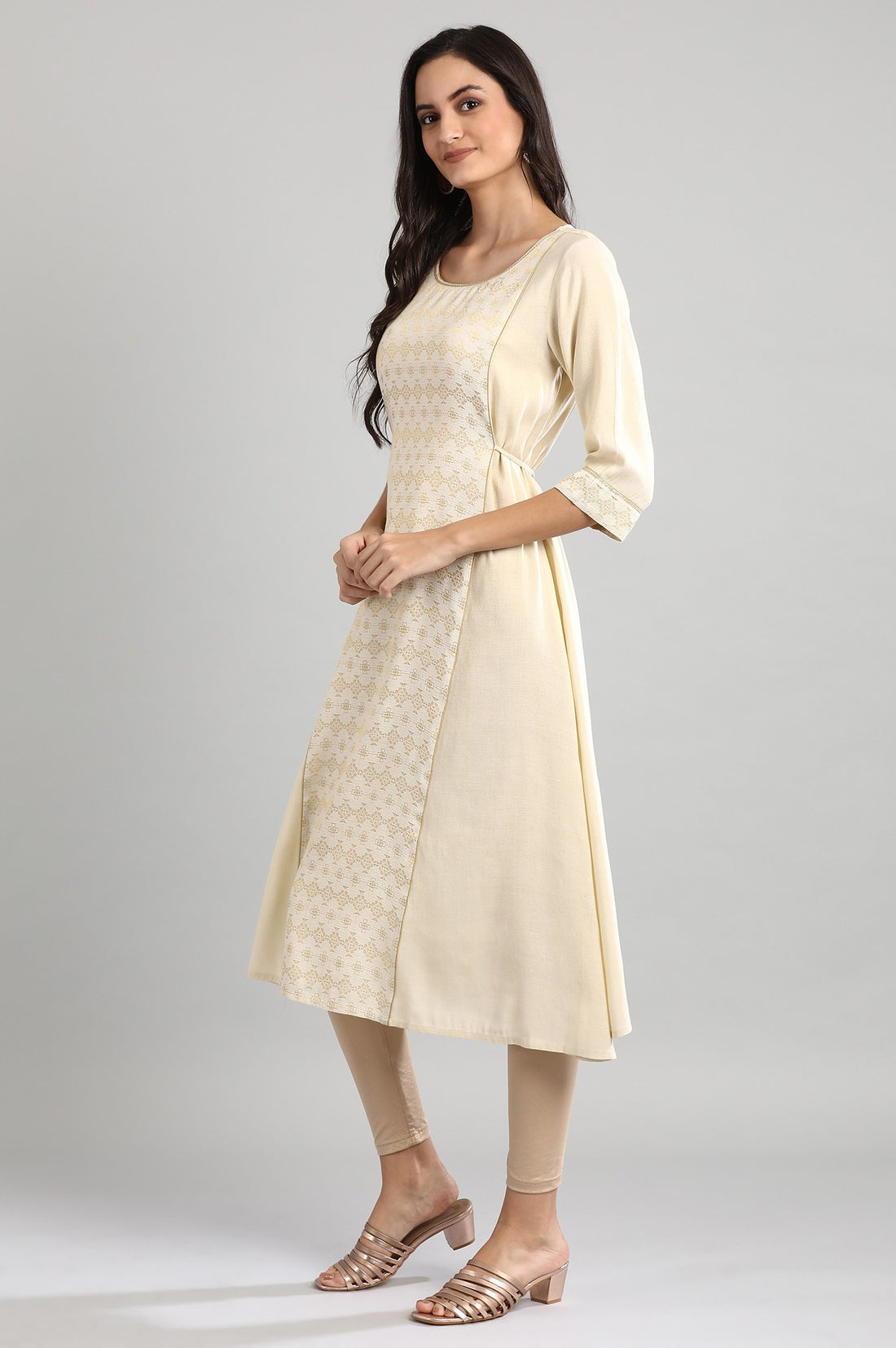 Off-White Round Neck Printed kurta