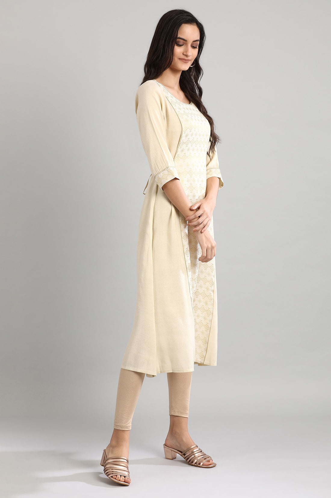 Off-White Round Neck Printed kurta