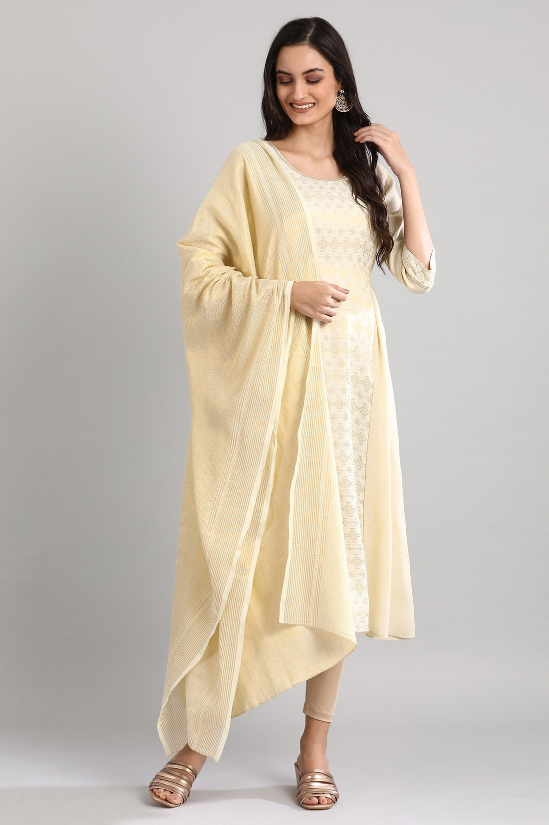 Off-White Round Neck Printed kurta