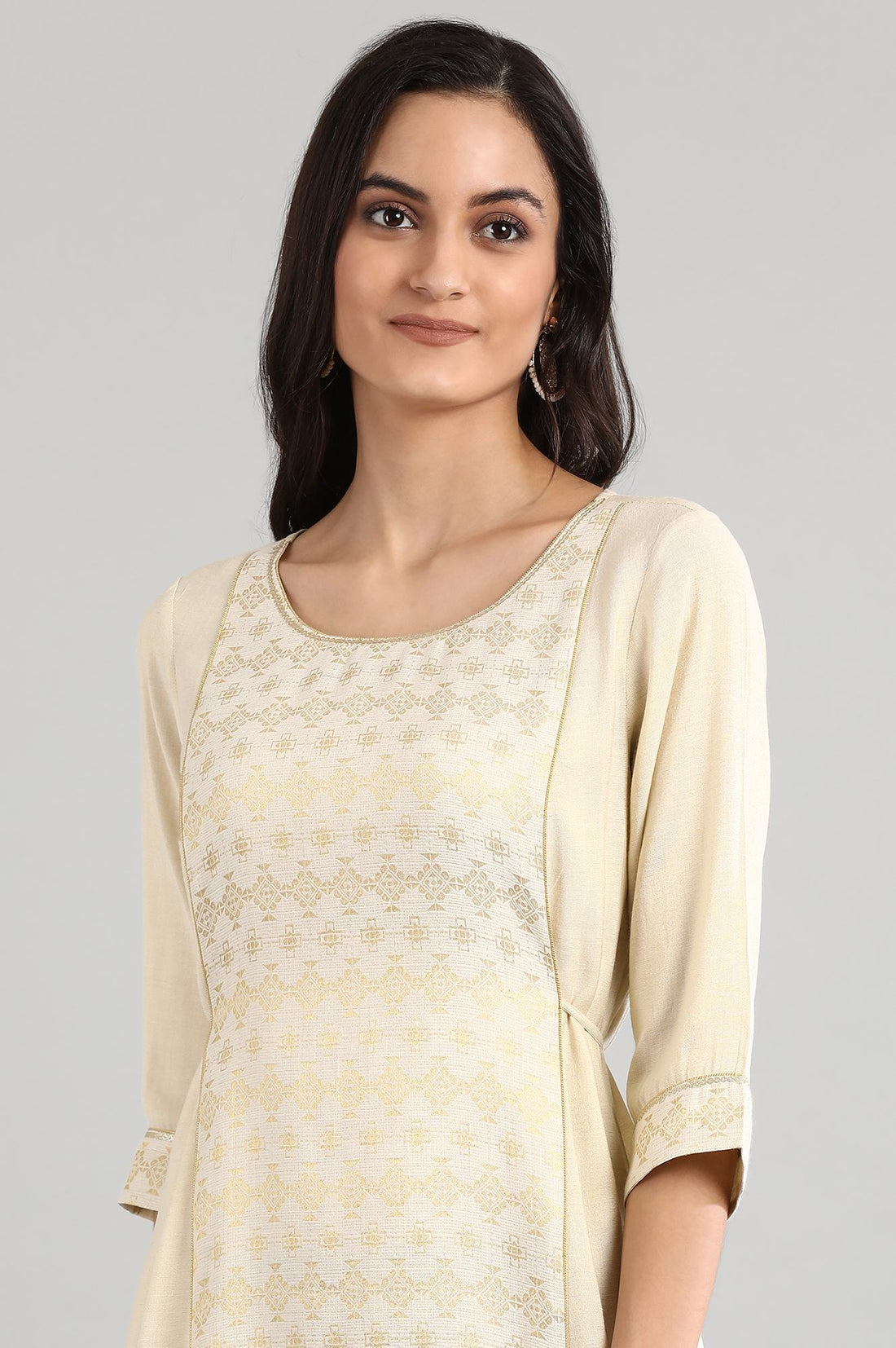 Off-White Round Neck Printed kurta