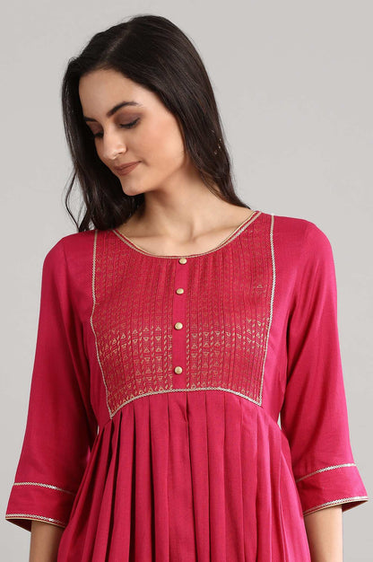 Pink Round Neck Printed Flared kurta