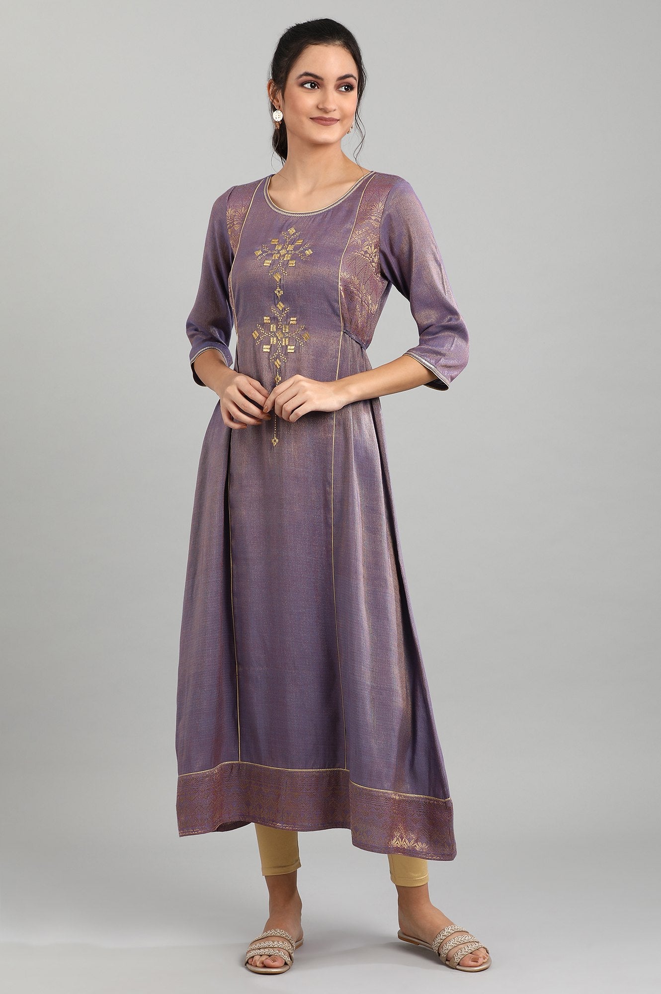 Purple Round Neck Printed kurta