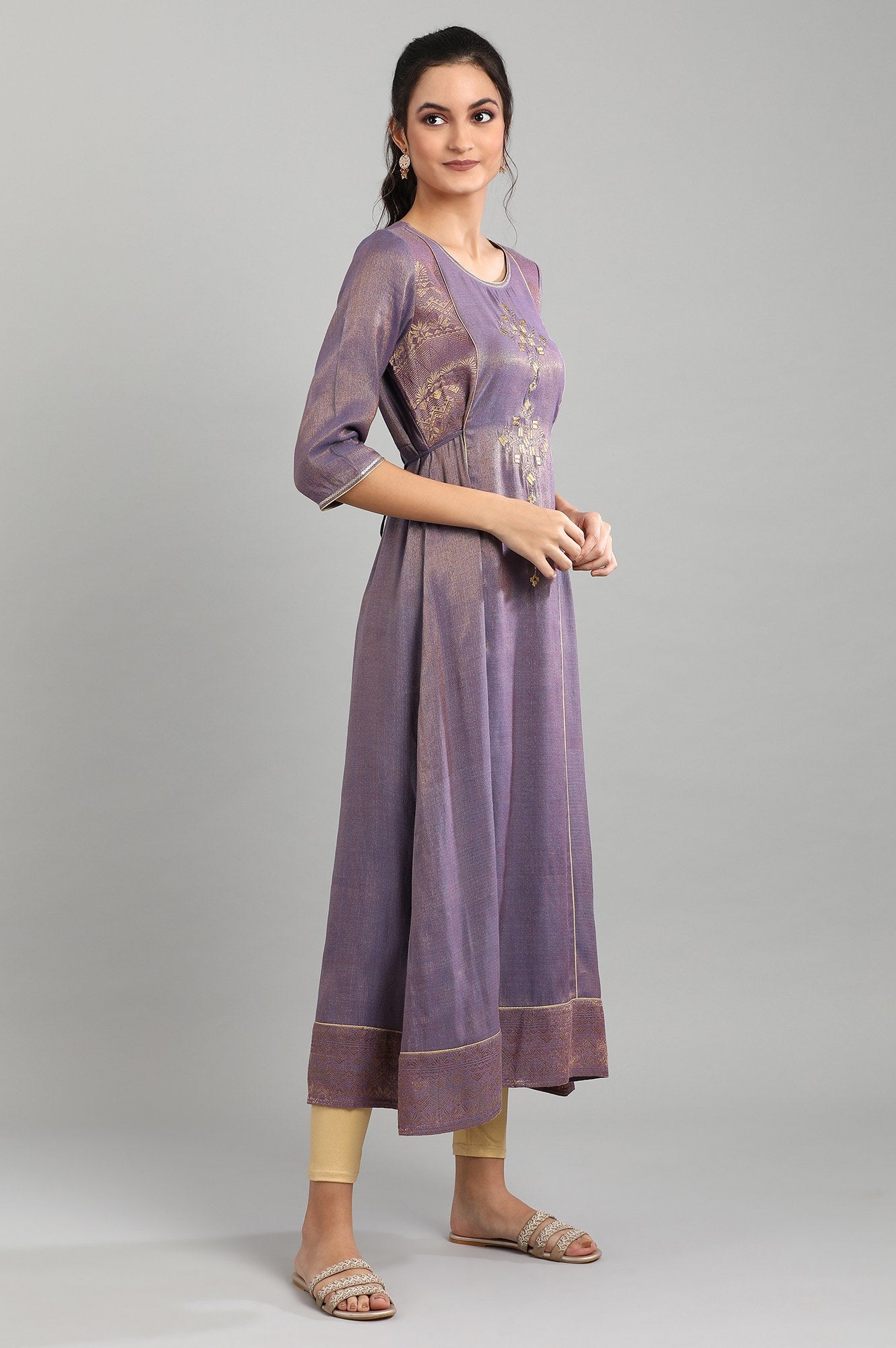 Purple Round Neck Printed kurta