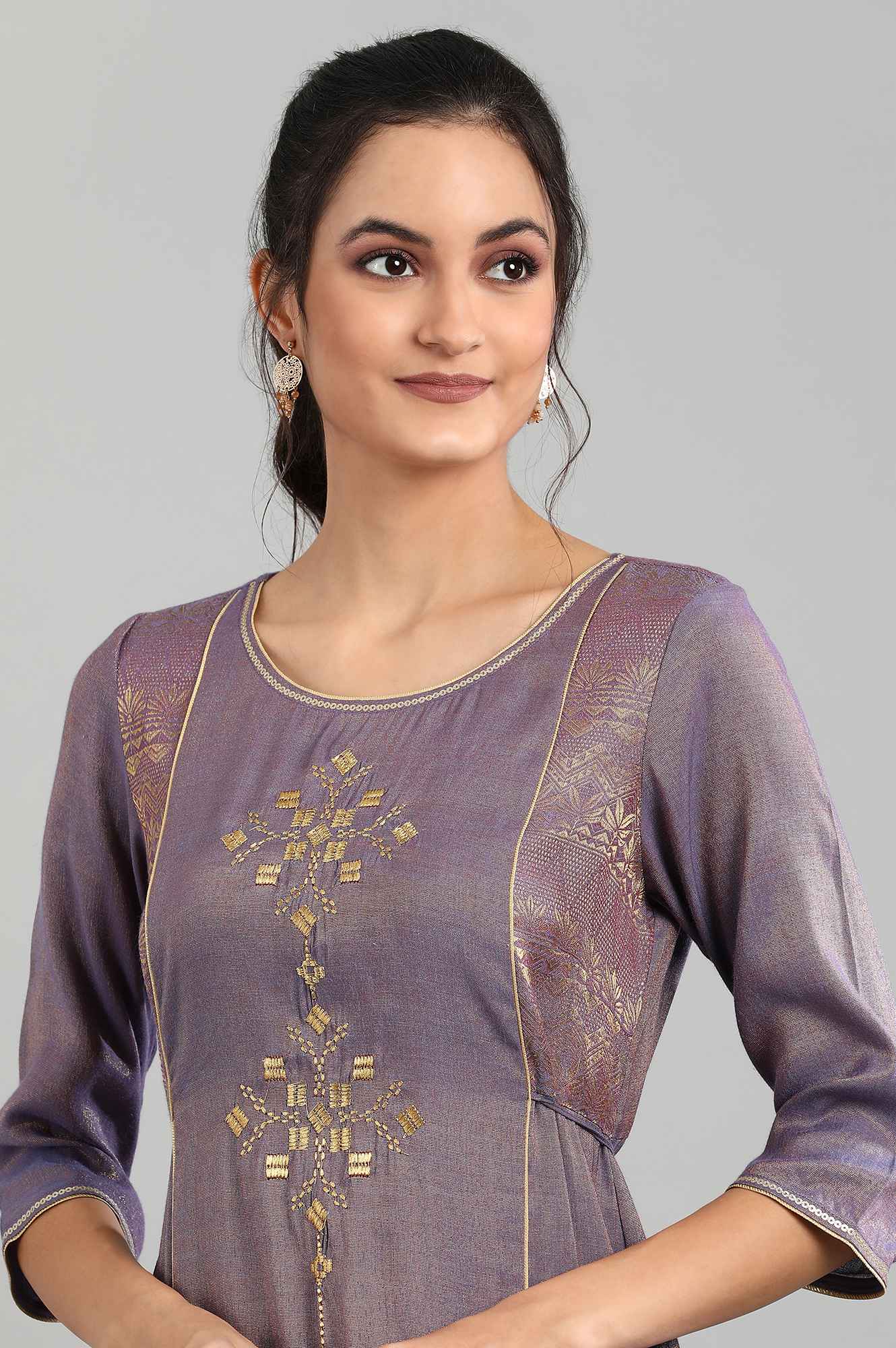 Purple Round Neck Printed kurta