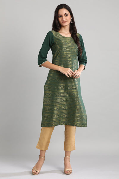 Green Round Neck Printed kurta