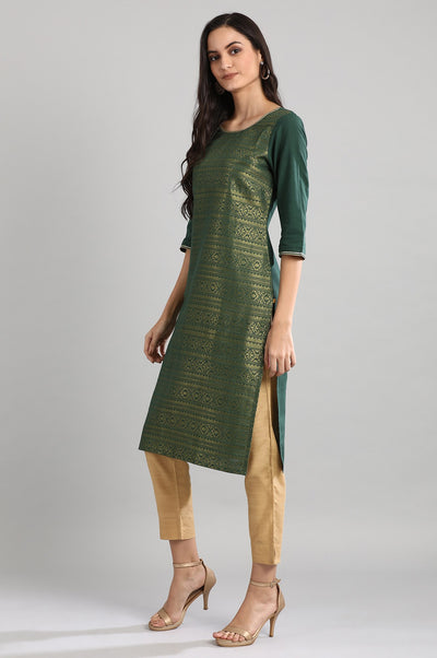 Green Round Neck Printed kurta