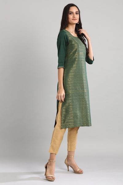 Green Round Neck Printed kurta