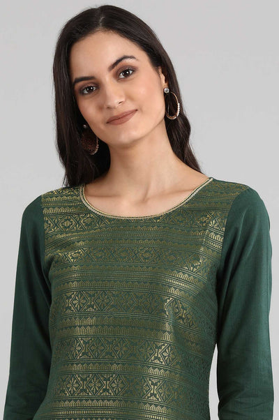 Green Round Neck Printed kurta
