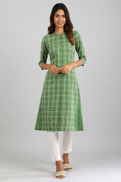 Olive Green Mandarin Neck Printed kurta