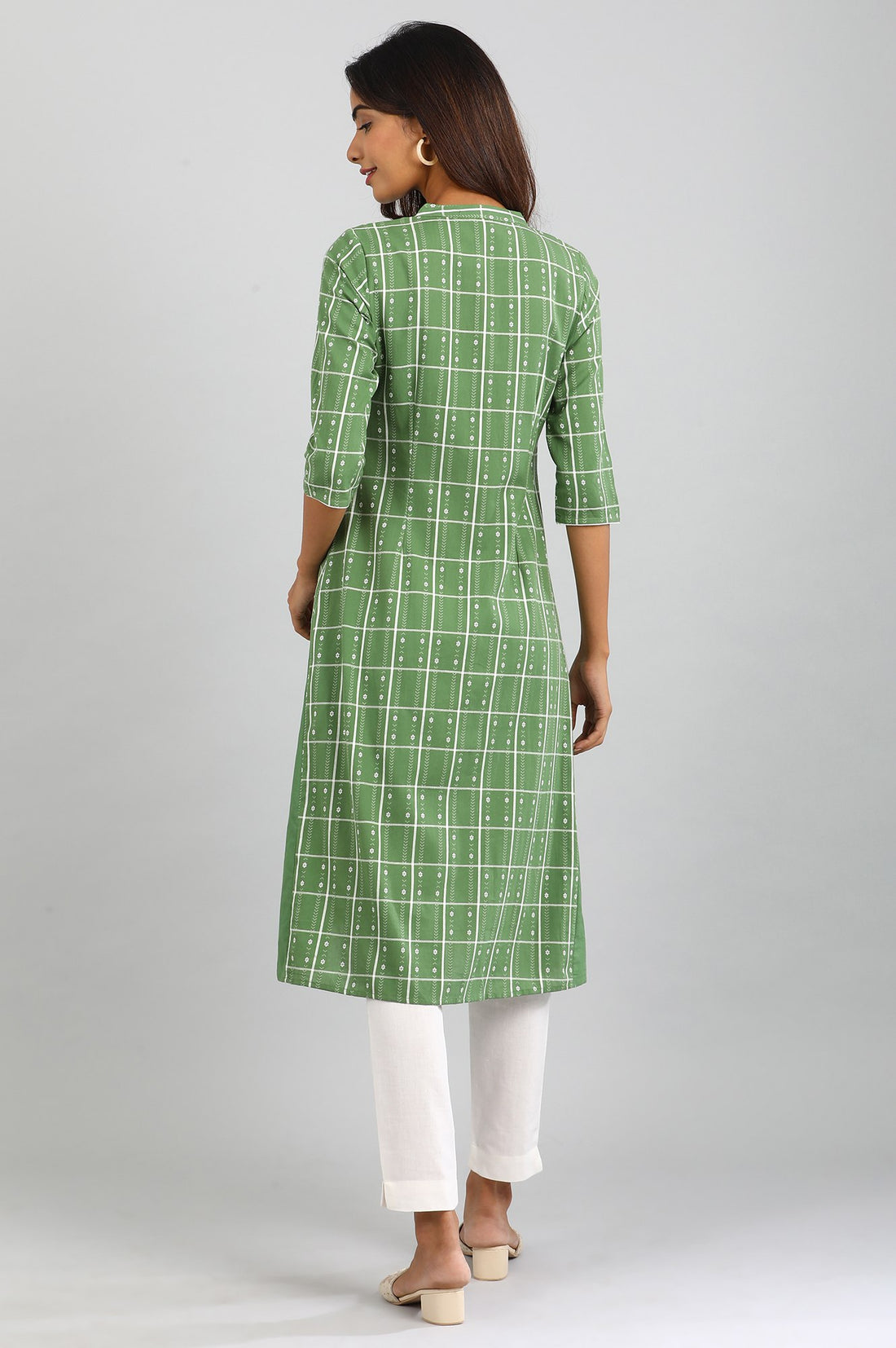 Olive Green Mandarin Neck Printed kurta