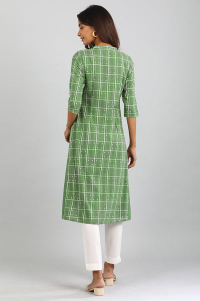 Olive Green Mandarin Neck Printed kurta