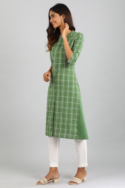 Olive Green Mandarin Neck Printed kurta